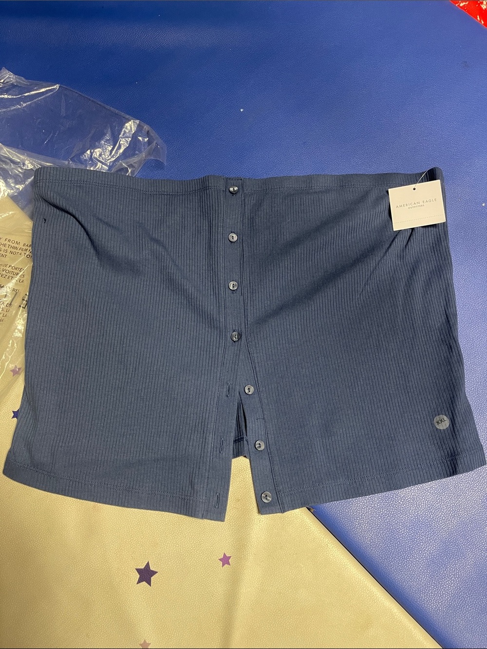 American Eagle Outfitters Navy Ribbed Button-Front Tube Top